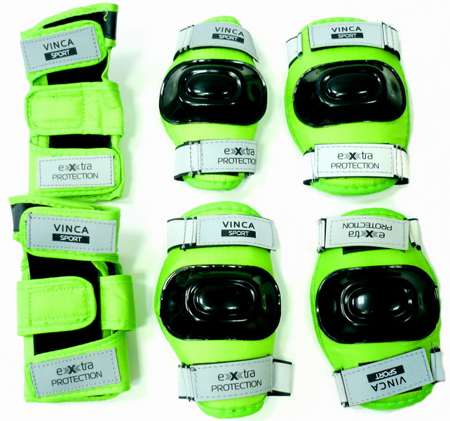 Велоформа Защита детская Vinca Sport VP 35, р.M, набор (колени+локти+кисти), чёрно-зелёная   v