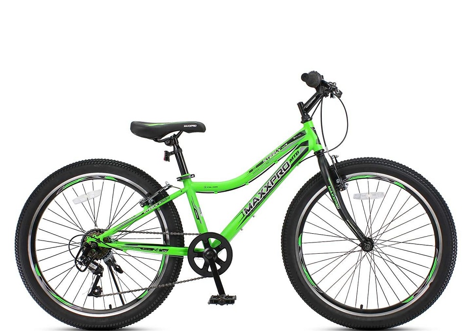 Велосипед 24" MaxxPro Steely Lite, 6ск, St, V-br, зелёно-чёрный, 2022г.  (в коробке)