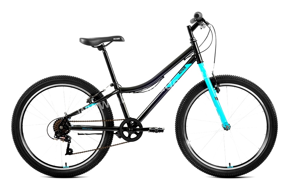 Велосипед 24" Altair MTB HT 1.0 6ск, St, V-br, чёрно-голубой, 2022г.  + (в коробке)