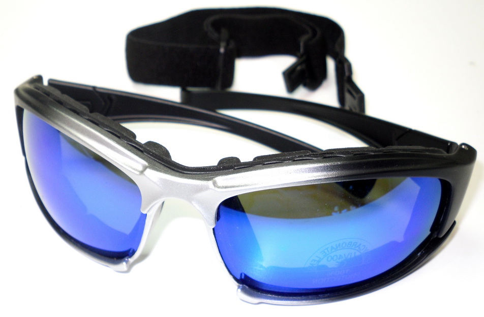Велоформа Очки Kindavid S12157, оправа чёрно-серебристая, линзы поликарбонат UV400 - синие  в