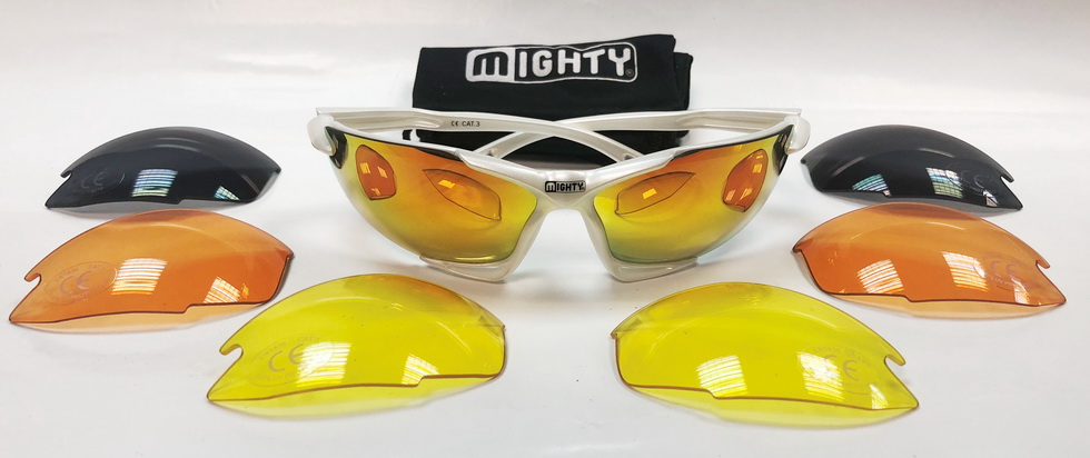 Велоформа Очки Mighty 710013, оправа белая, линзы поликарбонат UV400 - хамелеон, серые, оранжевые, жёлтые