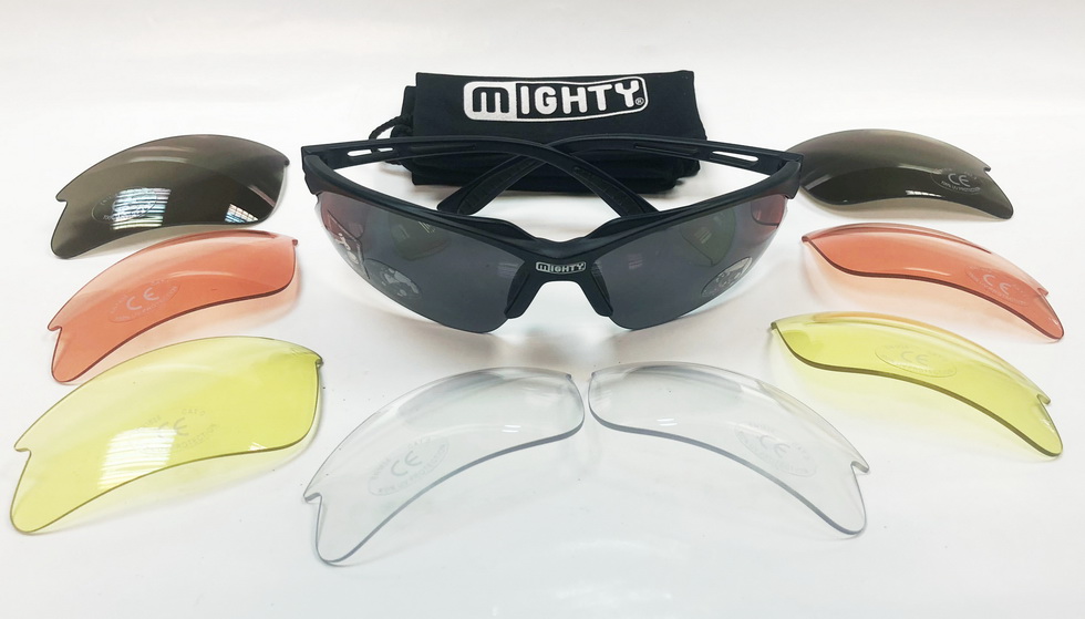 Велоформа Очки Mighty 710004, оправа чёрная, линзы поликарбонат UV400 - серые, прозрачные, оранжевые, коричневые, жёлтые